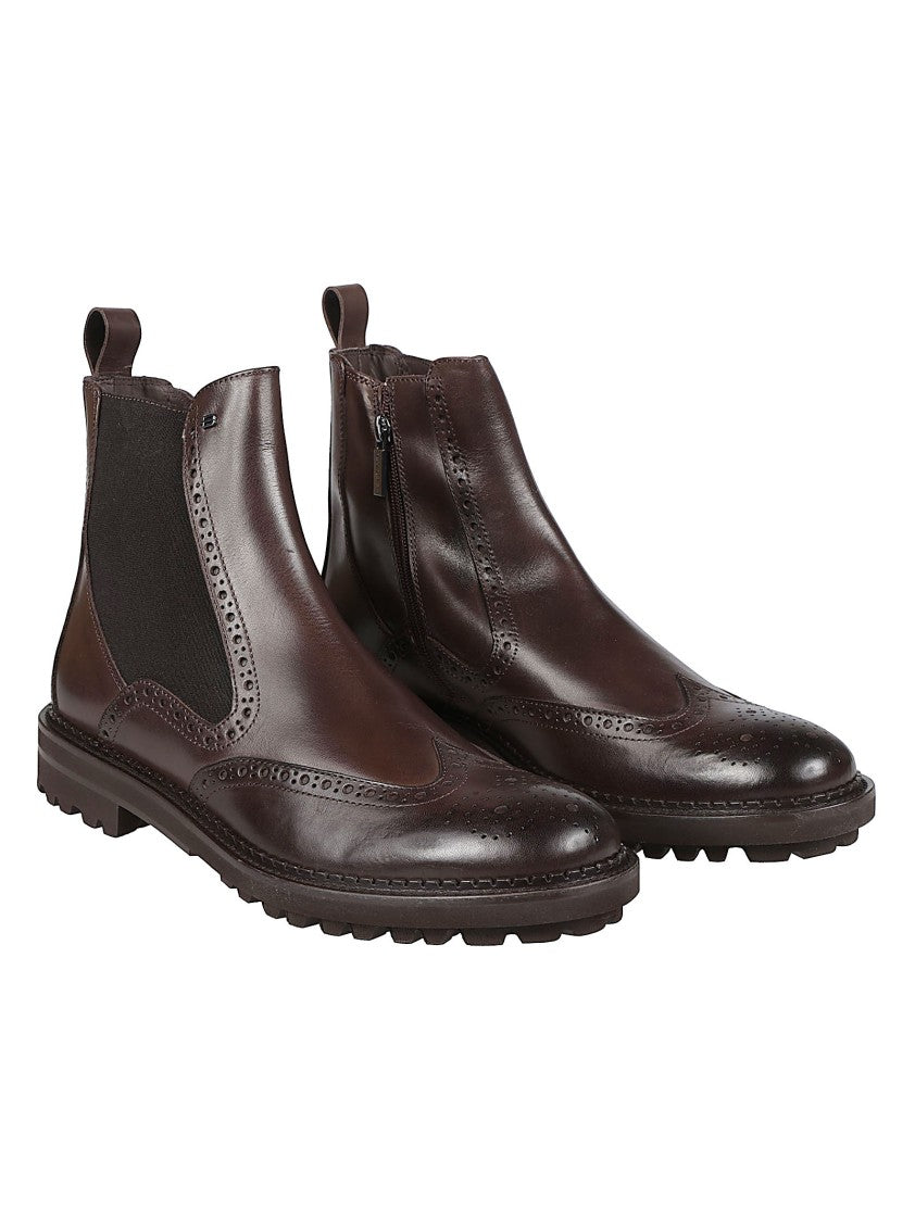 Baldinini Brown Brogue Zippered Calf Leather Boots