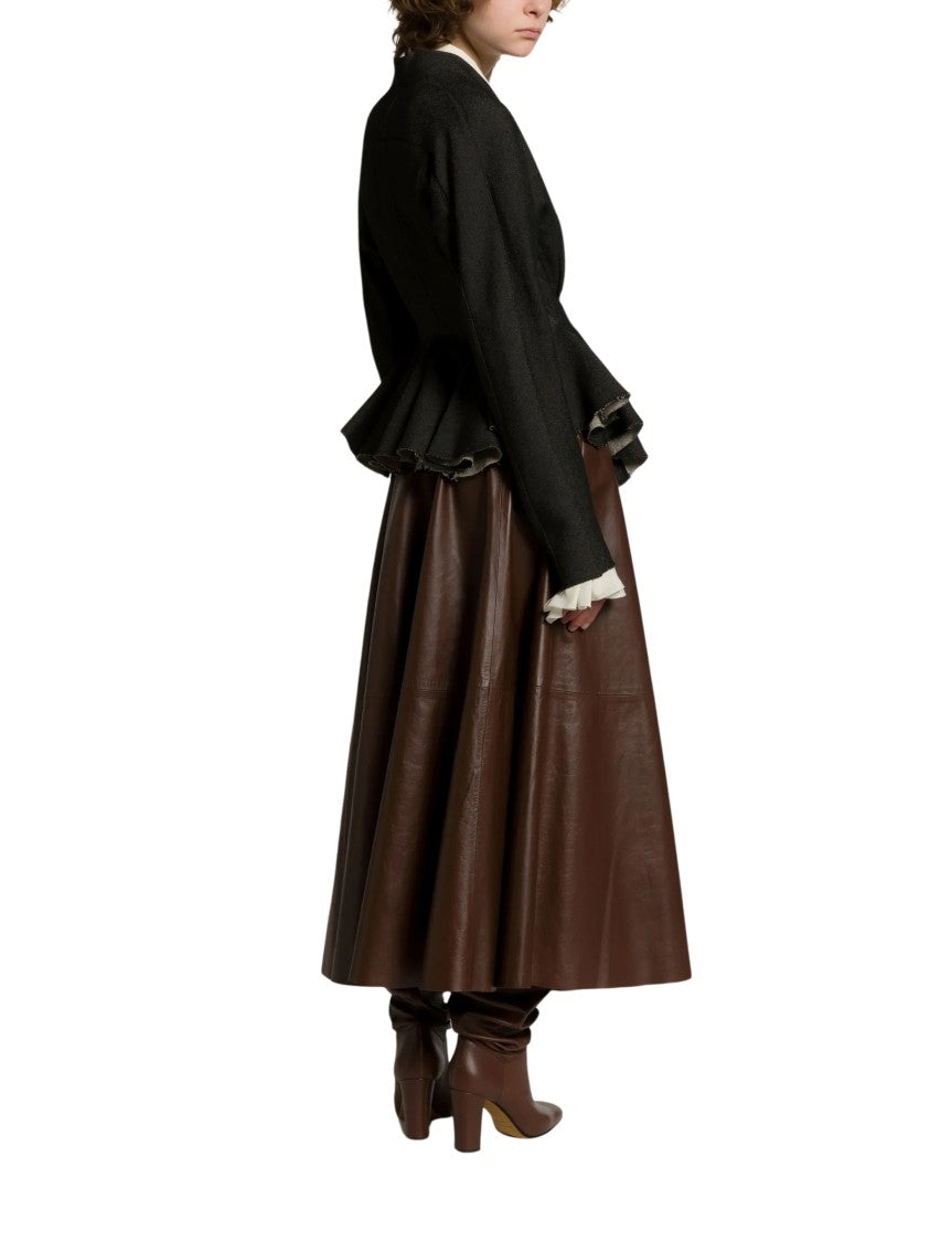 Alberta Ferretti Brown Flared Sheepskin Midi Skirt