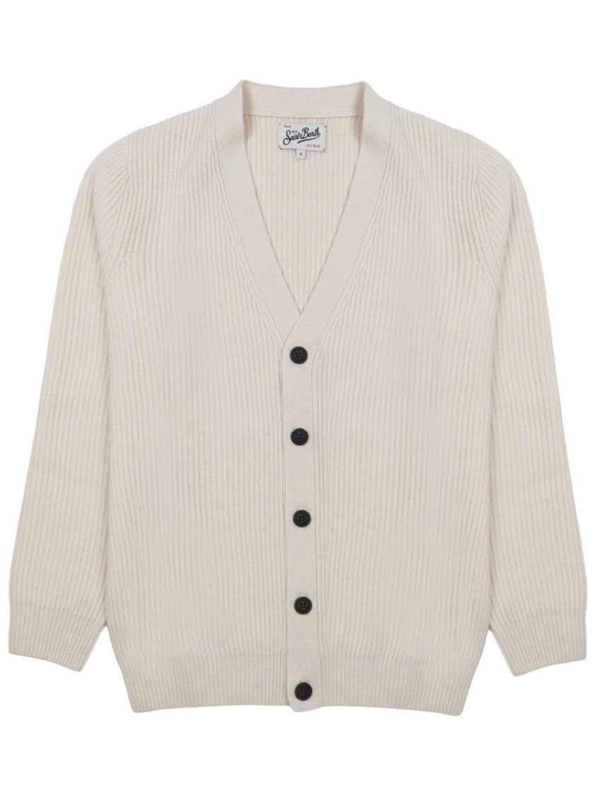 Mc2 Saint Barth Black Ribbed Knit Wool Cardigan