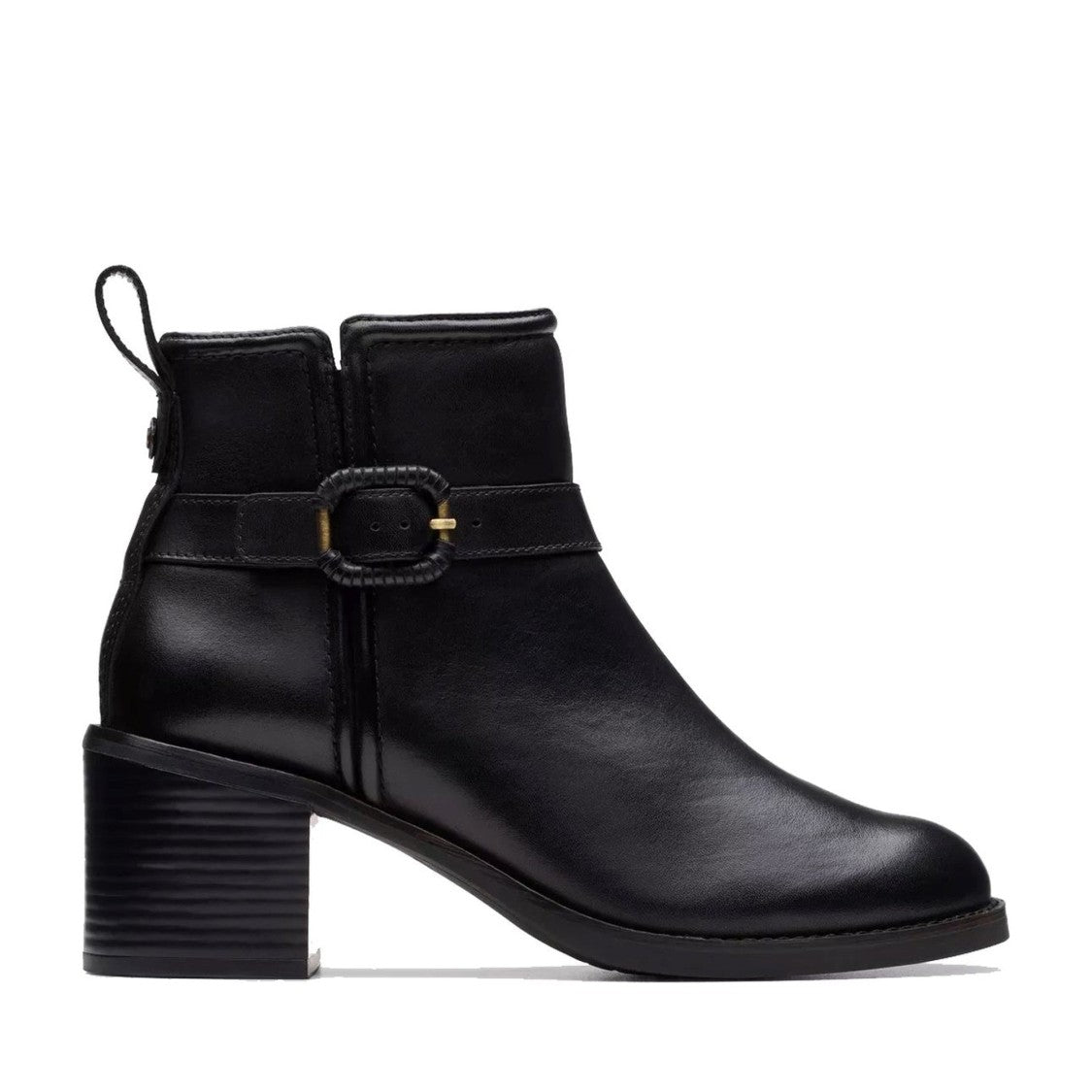 Clarks Black Chamberly Smooth Leather Ankle Strap Boots