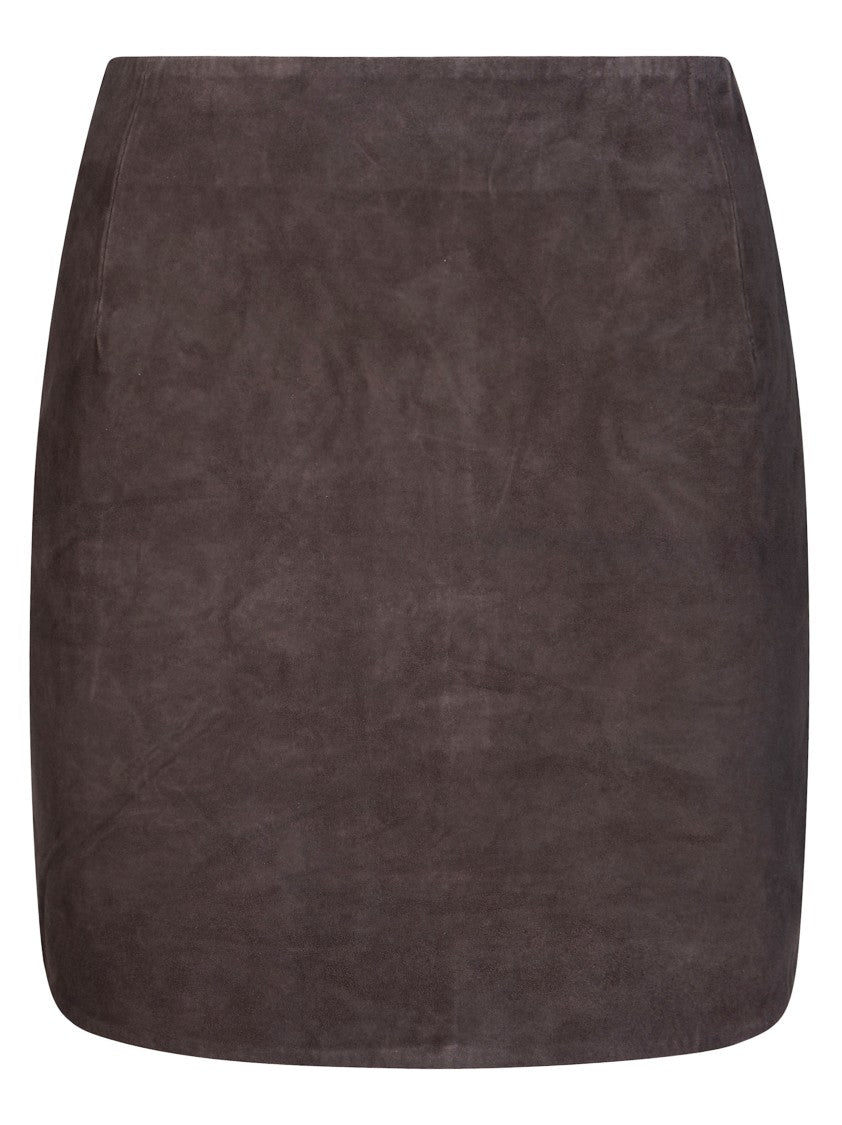 Rotate Deep Brown Suede Streamlined Mini Skirt