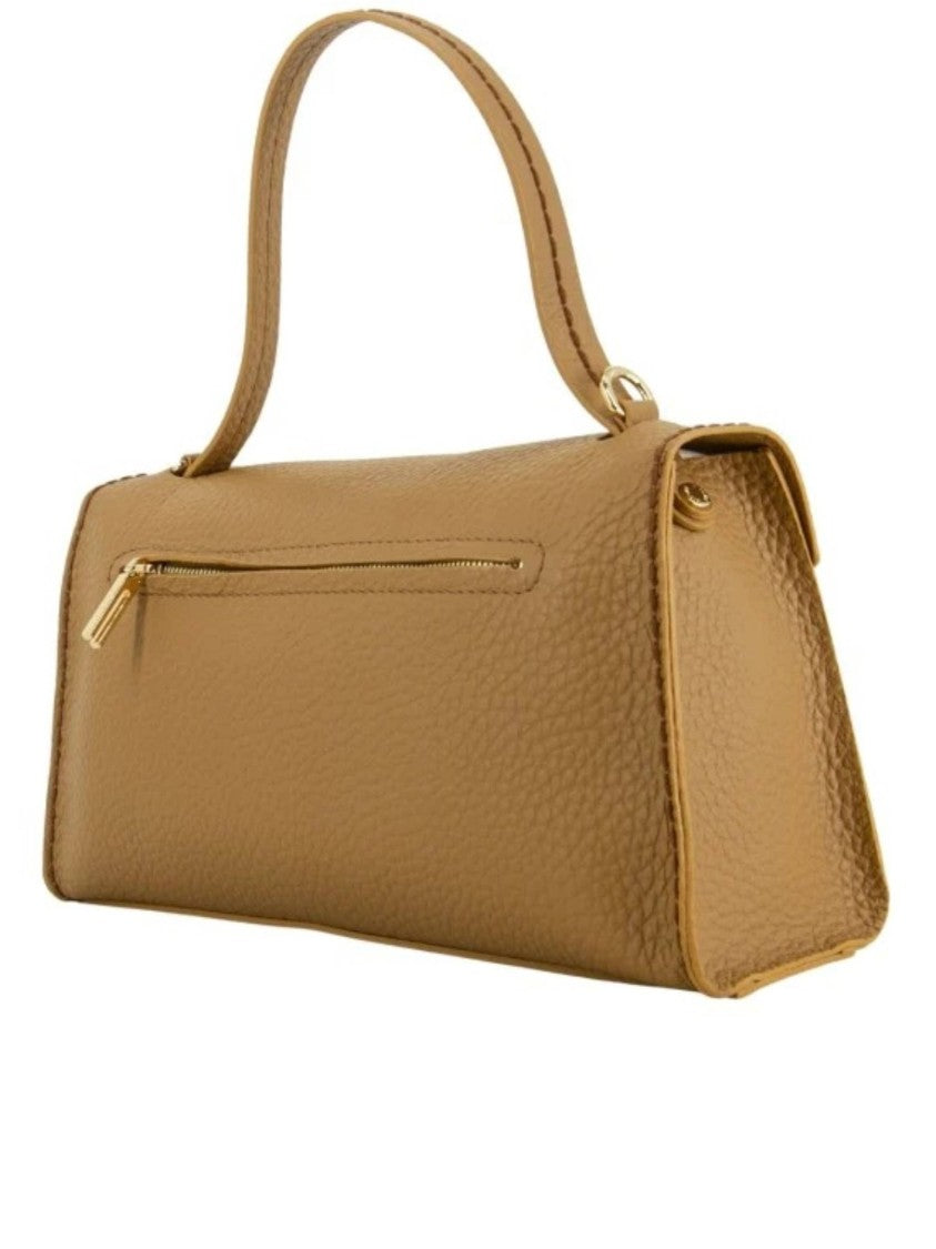 Visona` Brown Queen Rectangular Pebbled Leather Handbag