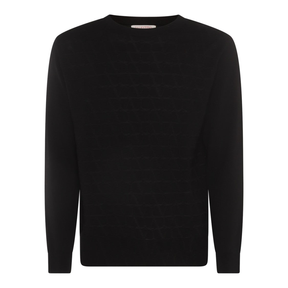 Valentino Textured Black Wool Jumper With Ribbed Detail