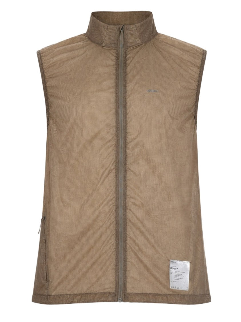Satisfy Beige Sleeveless High-Collar Nylon Jacket