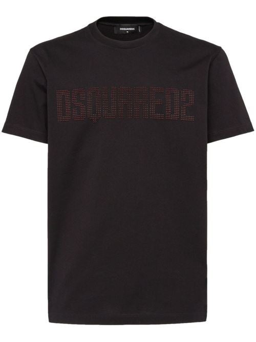 Dsquared2 Crystal Embellished Black Cotton Jersey T-Shirt