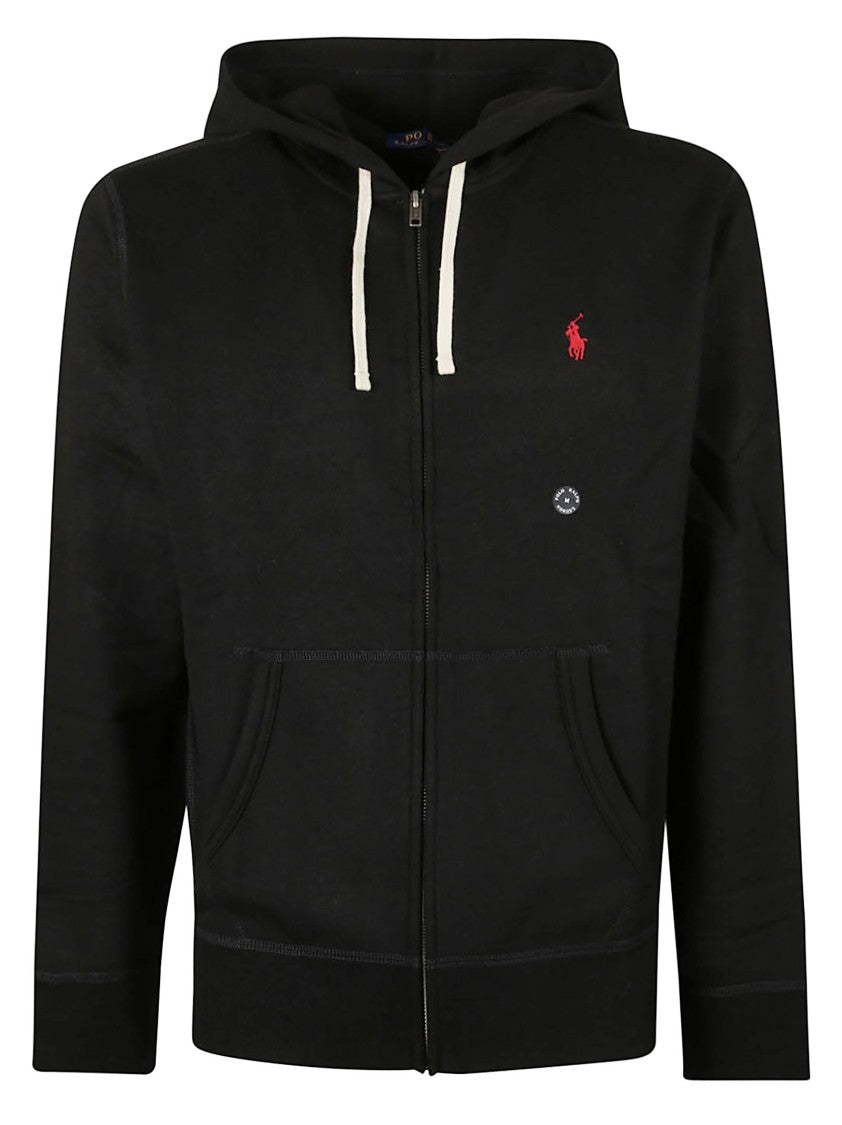 Polo Ralph Lauren Black Full Zip Hooded Cotton-Blend Sweatshirt