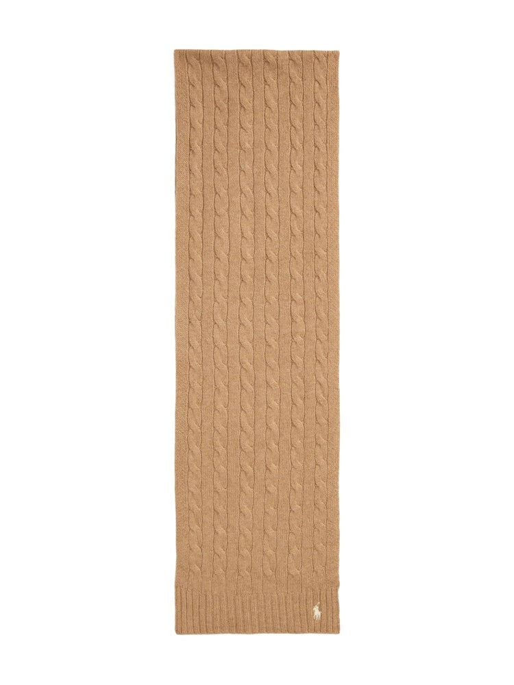 Polo Ralph Lauren Brown Wl Cshmr Csf Cable Knit Wool-Blend Scarf