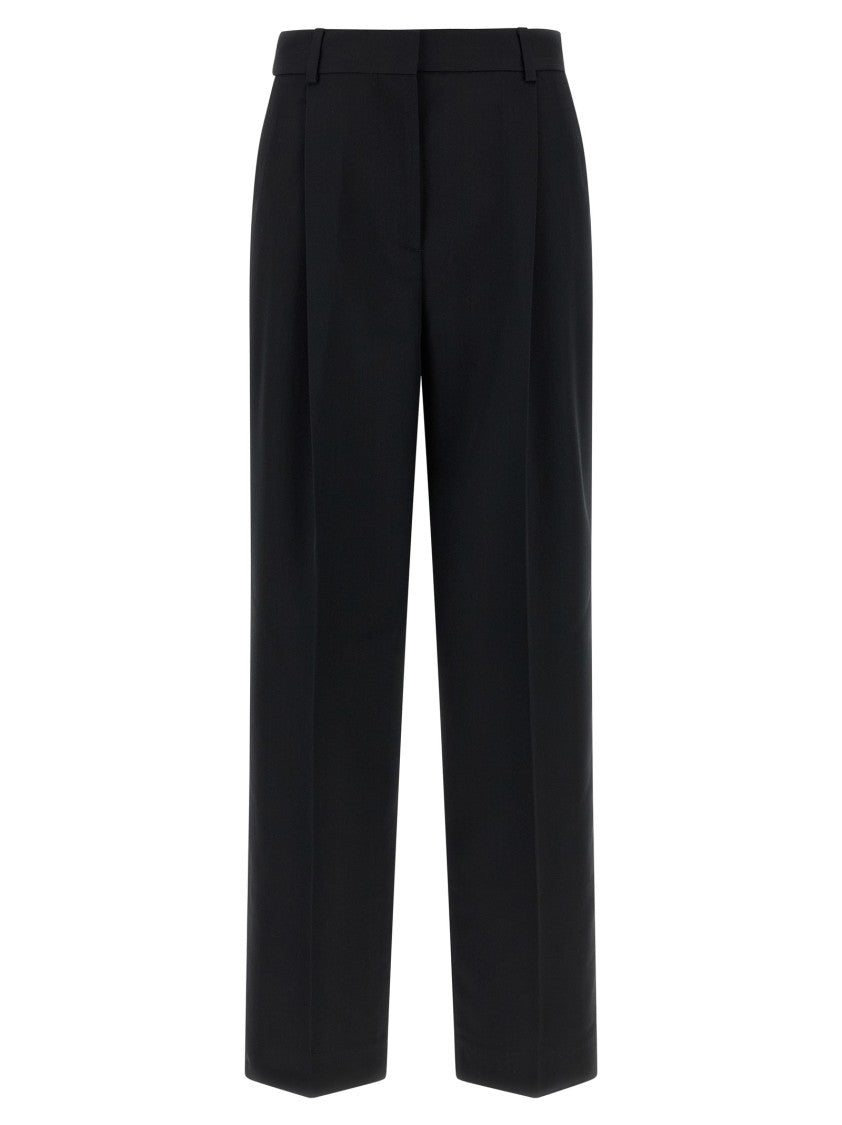 Totême Straight Leg Black Wool Blend Trousers With Front Pleats