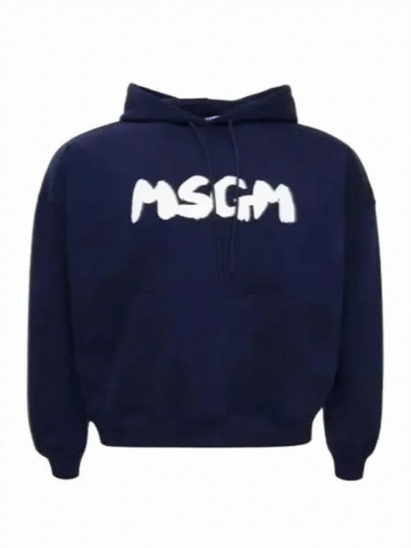 Msgm Cropped Hoodie With Bold Logo Print In Blue