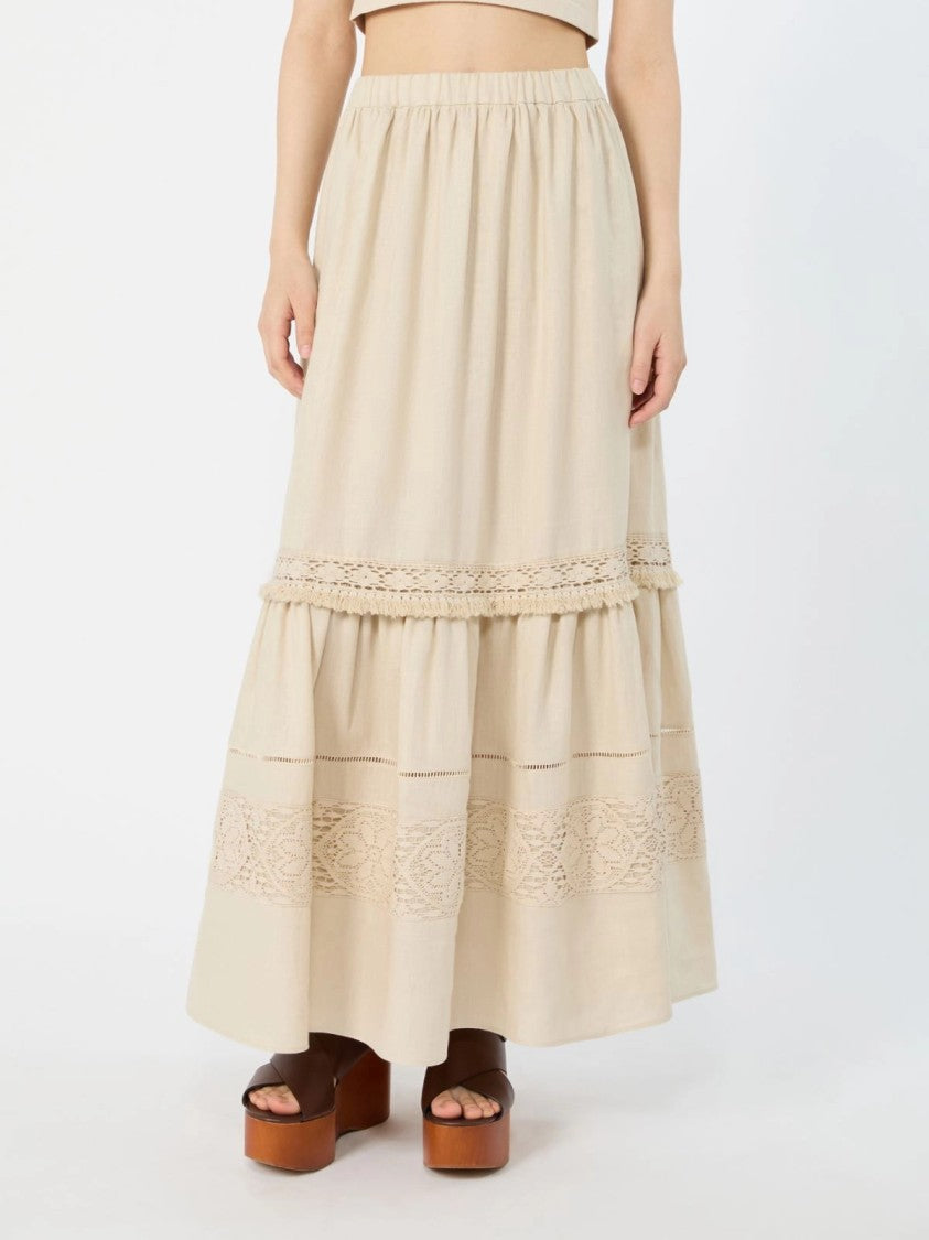 Max Mara Tiered Midi Skirt With Lace Inserts