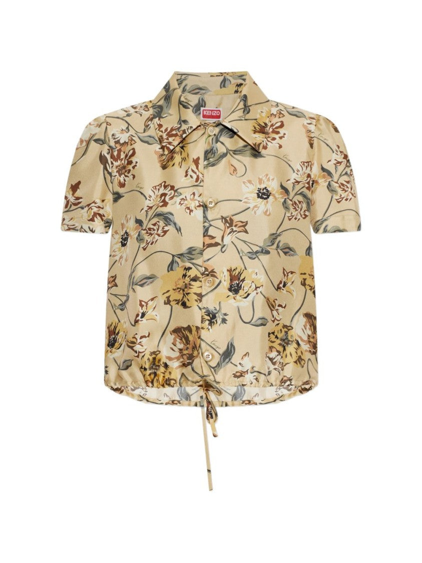 Kenzo Short-Sleeved Floral Top With Adjustable Drawstring Hem
