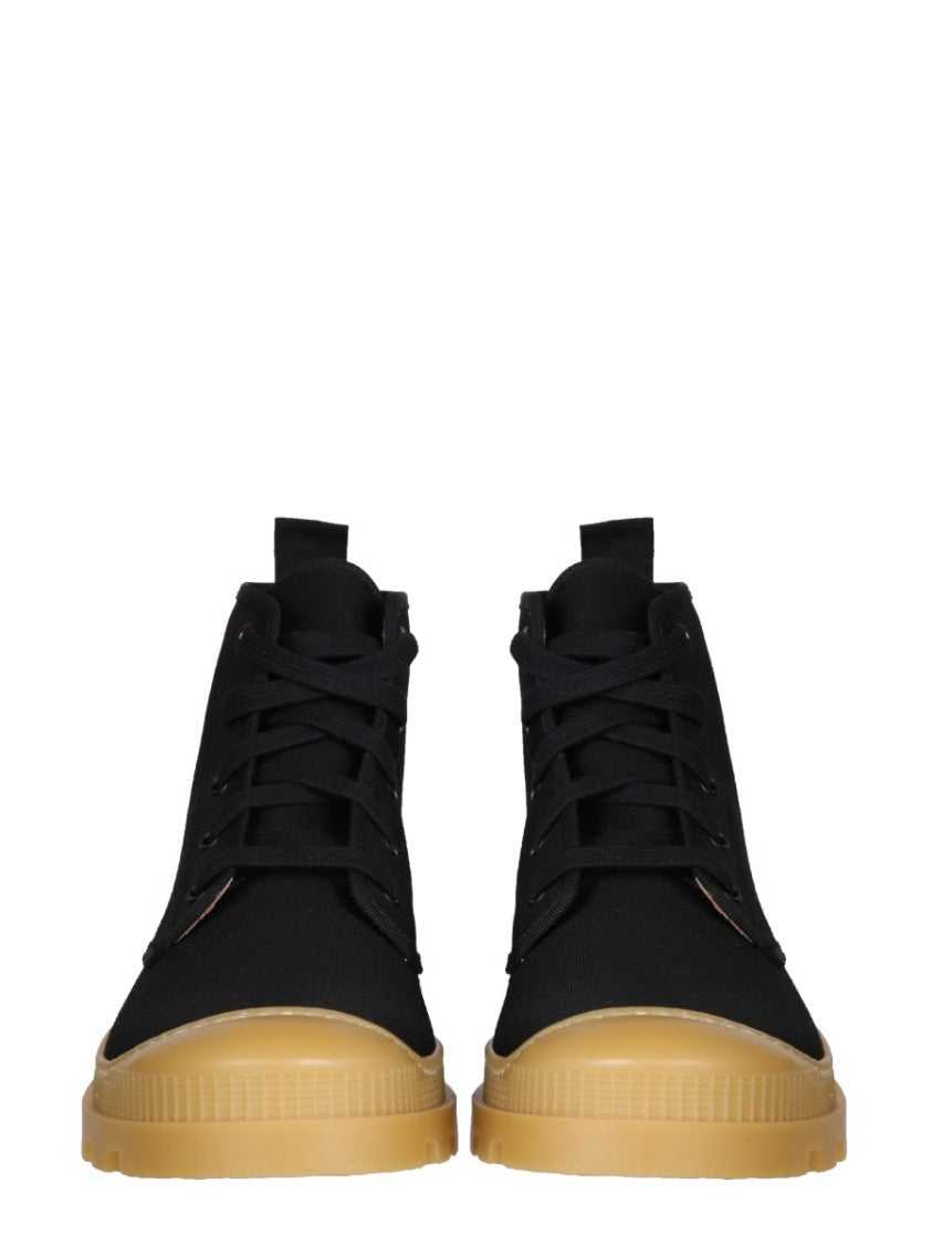 Gia Borghini Chunky Sole Black Canvas Hiking Boots