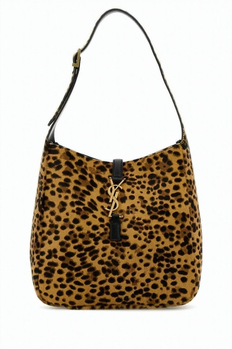 Saint Laurent Supple Pony Hair Leather Shoulder Bag With Leopard Print