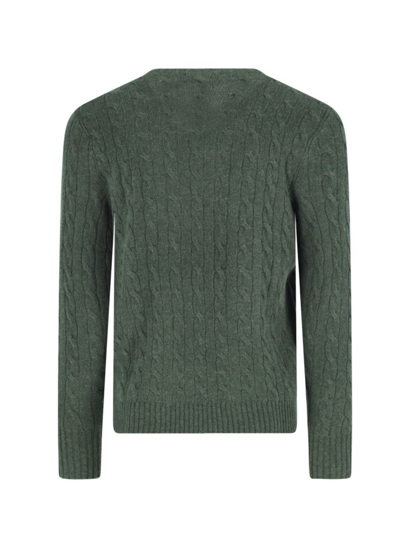 Polo Ralph Lauren Green Cable Knit Wool-Cashmere Sweater