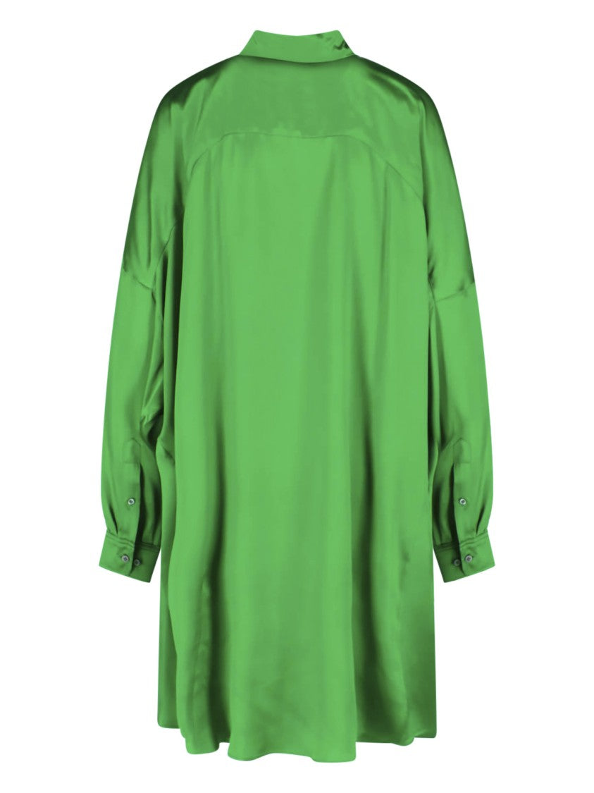 Dries Van Noten Green Classic Collar Silk Shirt Dress