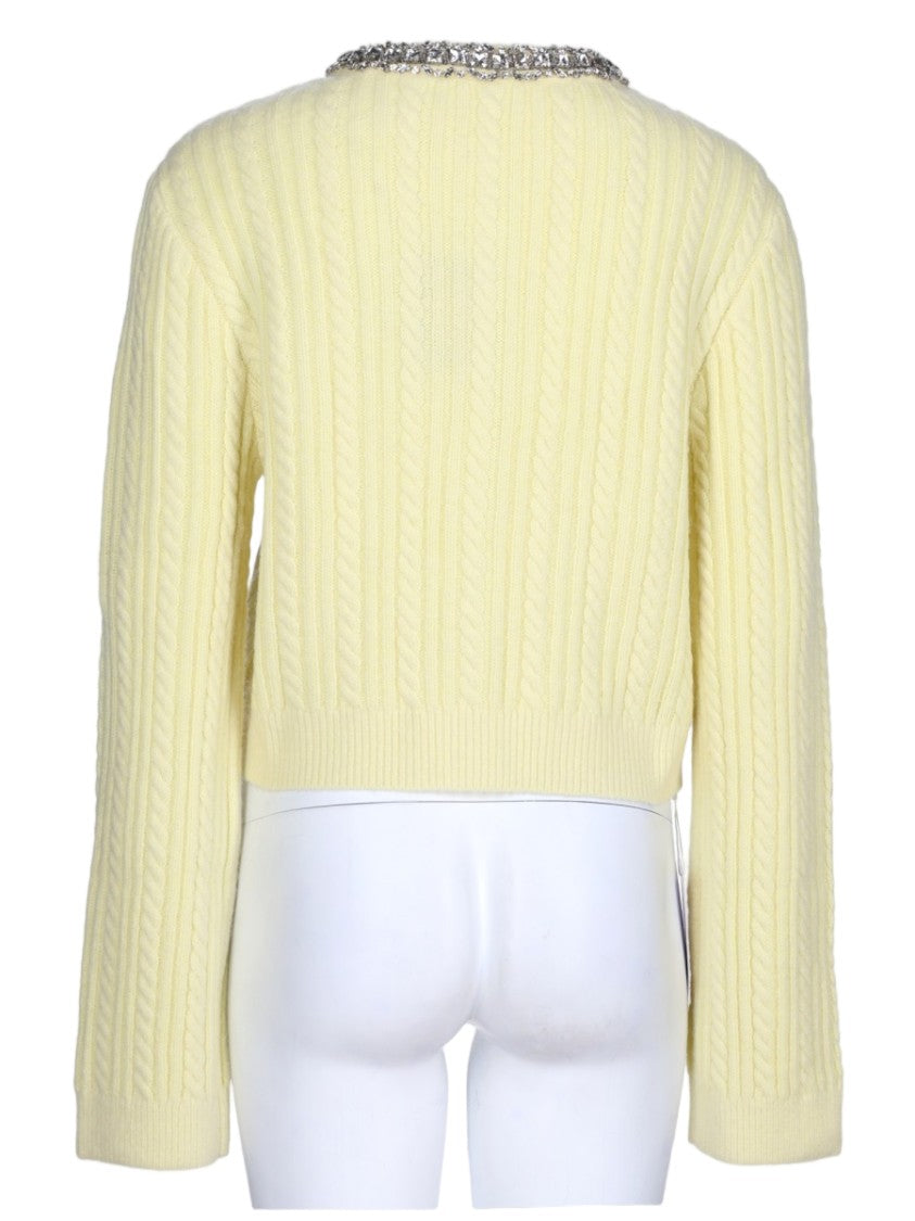 Self-Portrait Cropped Cable Knit Sweater With Decorative Chain Detail