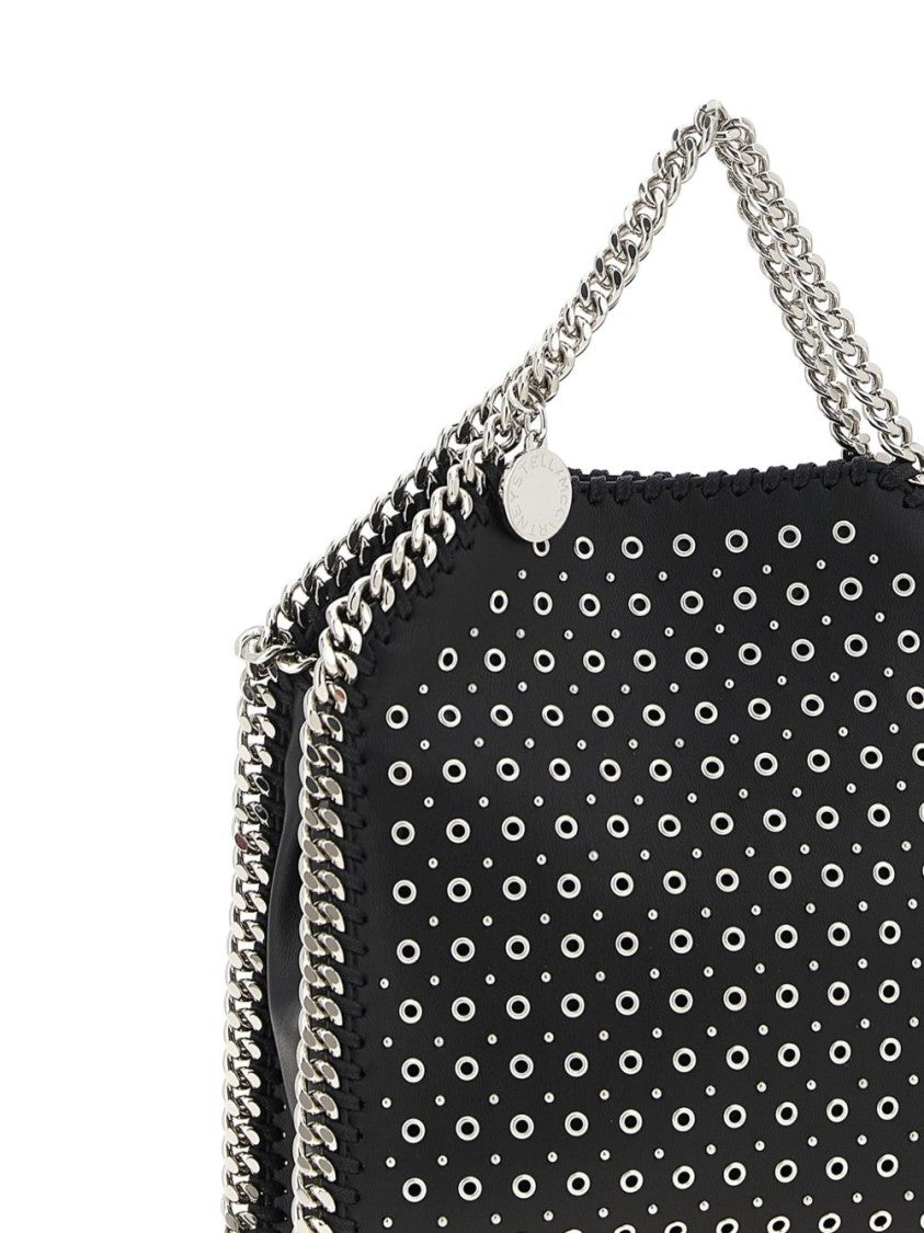 Stella Mccartney Structured Black Handbag With Silver Eyelet Design
