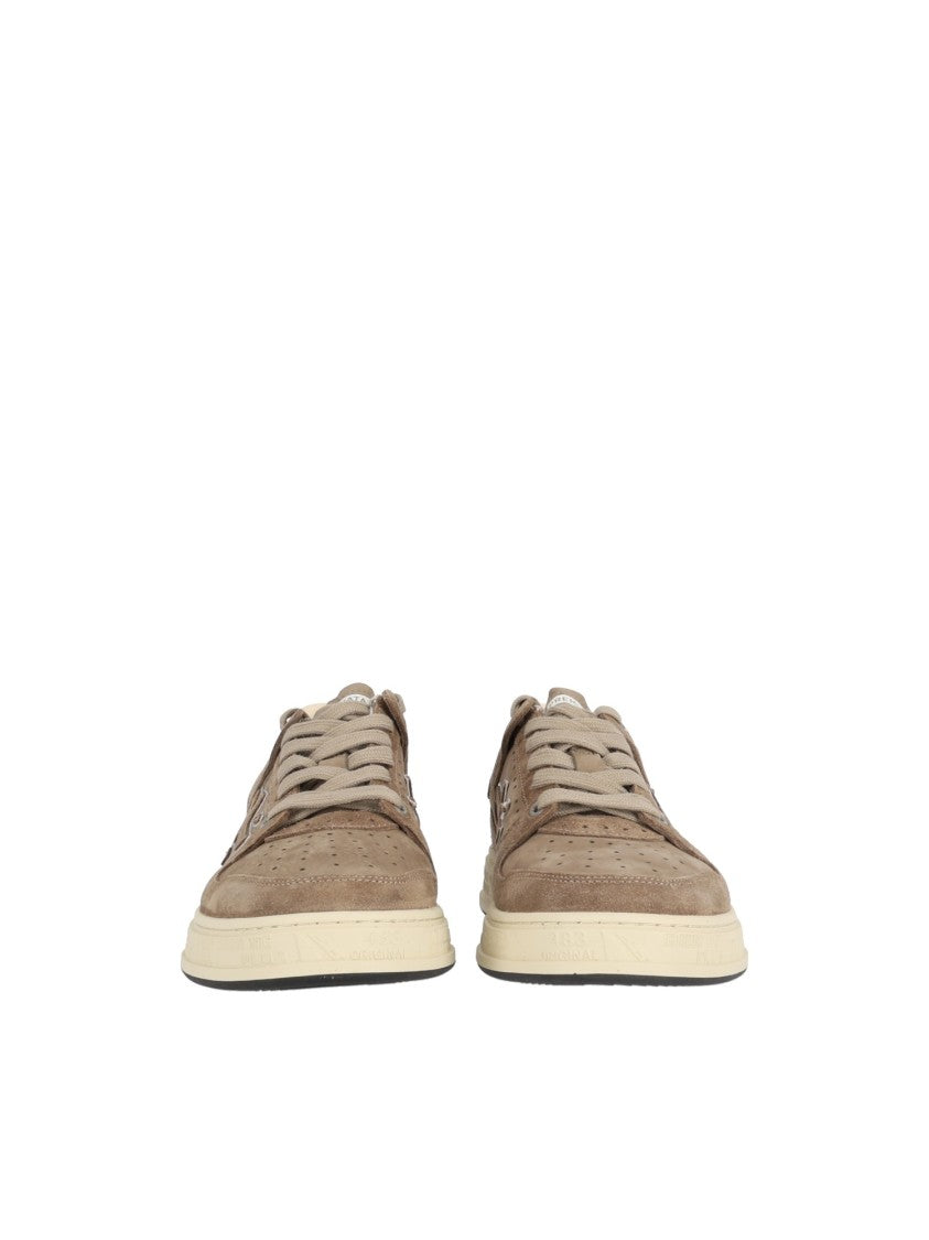 Premiata Quinn Beige Perforated Suede Low-Top Sneakers