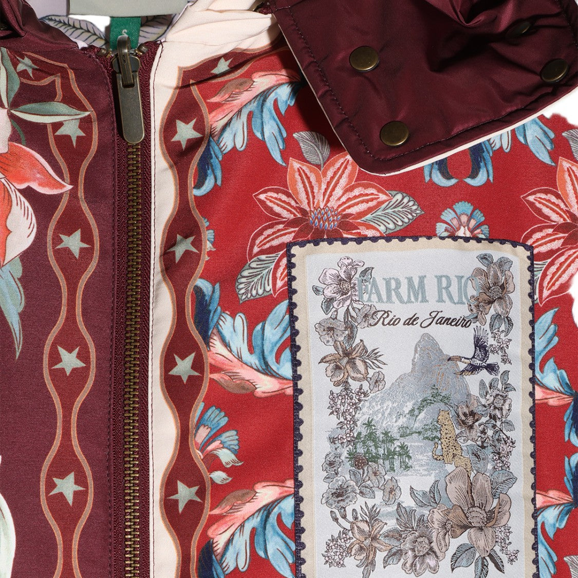 Farm Rio Vibrant Patchwork Hooded Flared Sleeve Coat