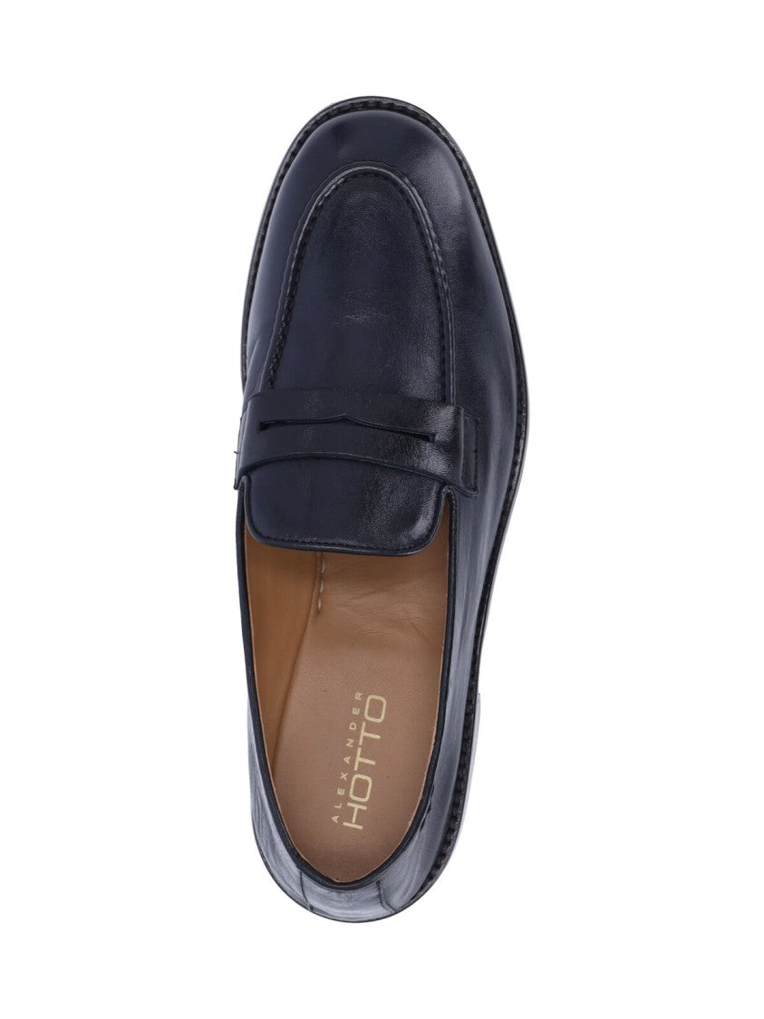 Alexander Hotto Dark Blue Leather Moccasins
