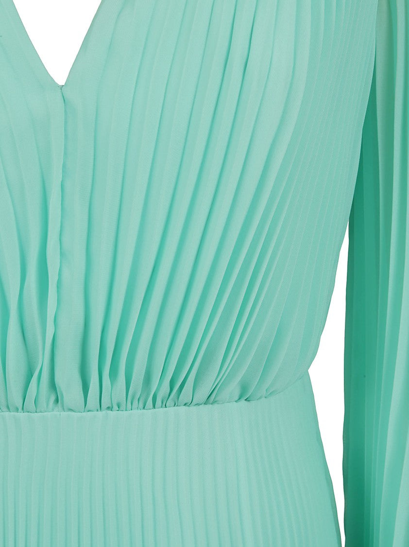 Max Mara Flowing Pleated Dress With Deep V-Neckline