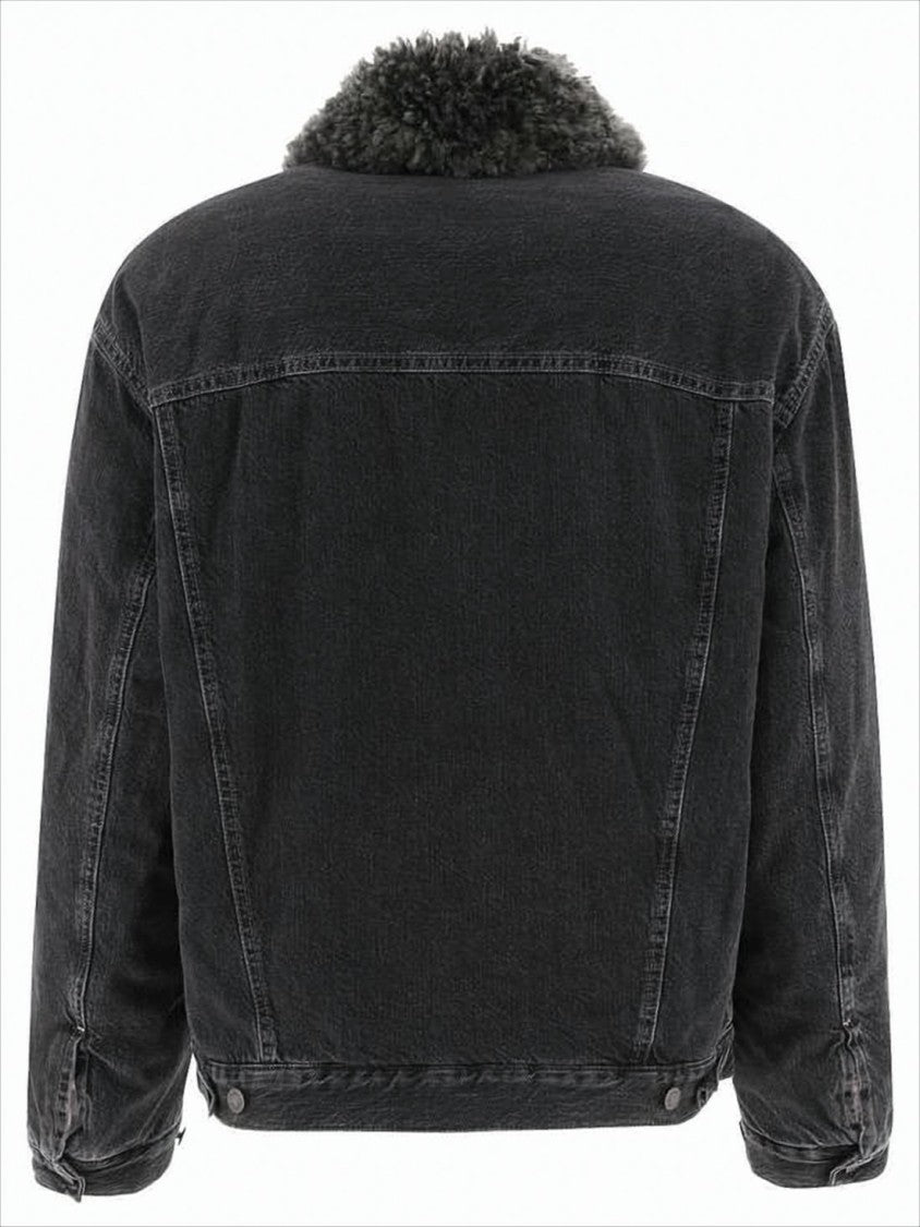 Acne Studios Washed Black Denim Jacket With Plush Collar And Tailored Fit