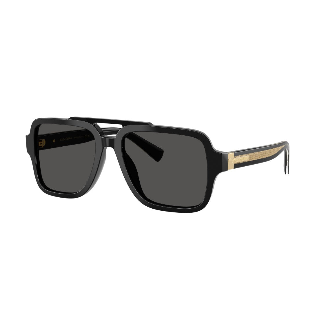 Dolce & Gabbana Square Black Acetate Sunglasses With Gold Accents