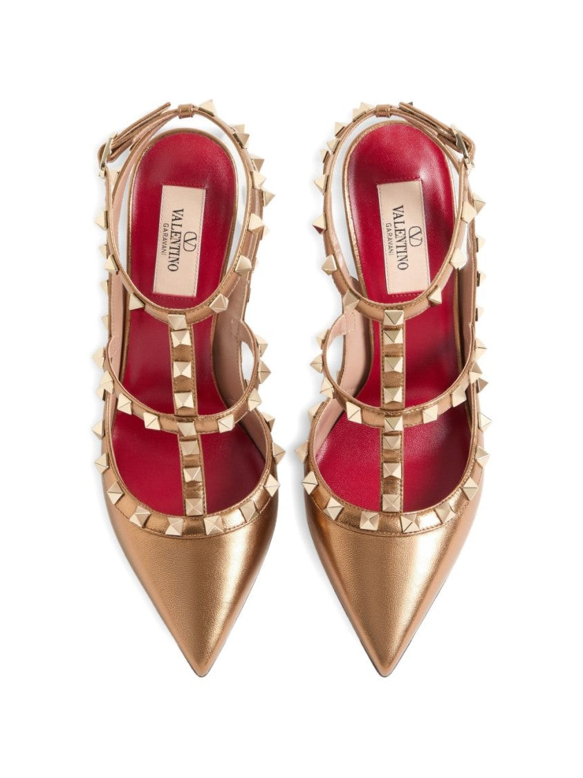 Valentino Garavani Black Pointed-Toe Slingback Pyramid Studs Pumps