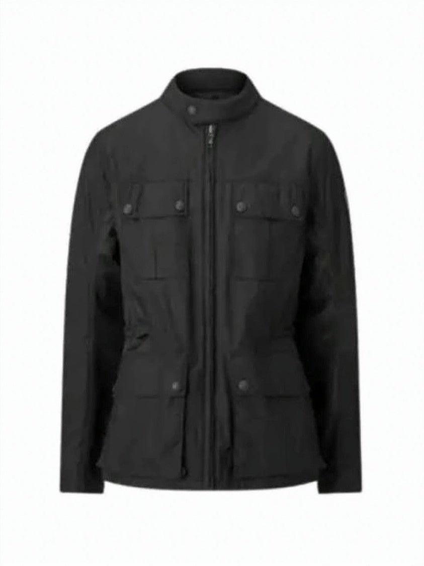 Belstaff High-Collar Black Jacket With Front Zip