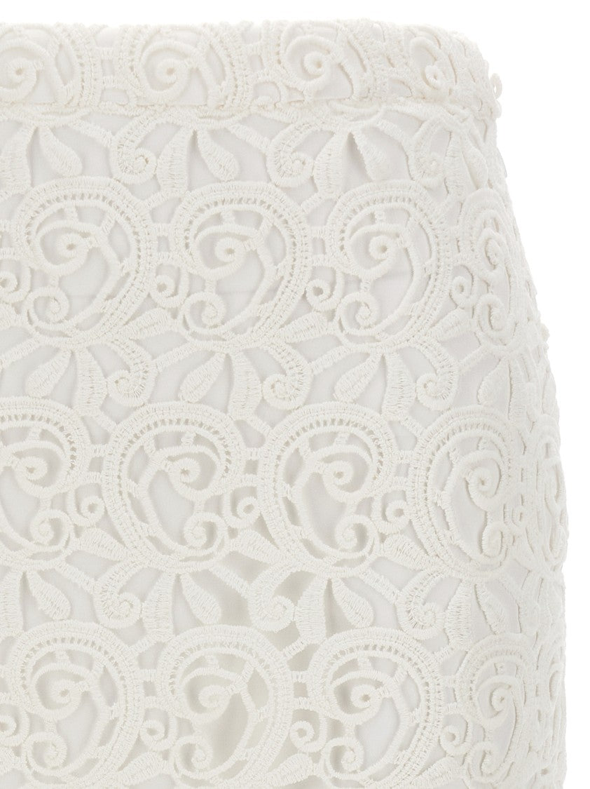 Burberry Intricately Floral Lace Skirt With Satin Lining And Back Split