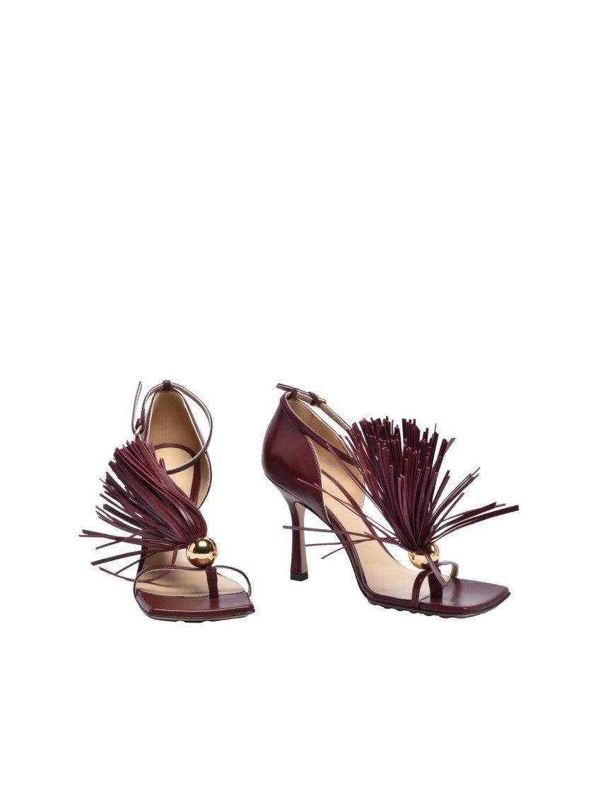 Bottega Veneta Red Fringed Leather High-Heel Sandals