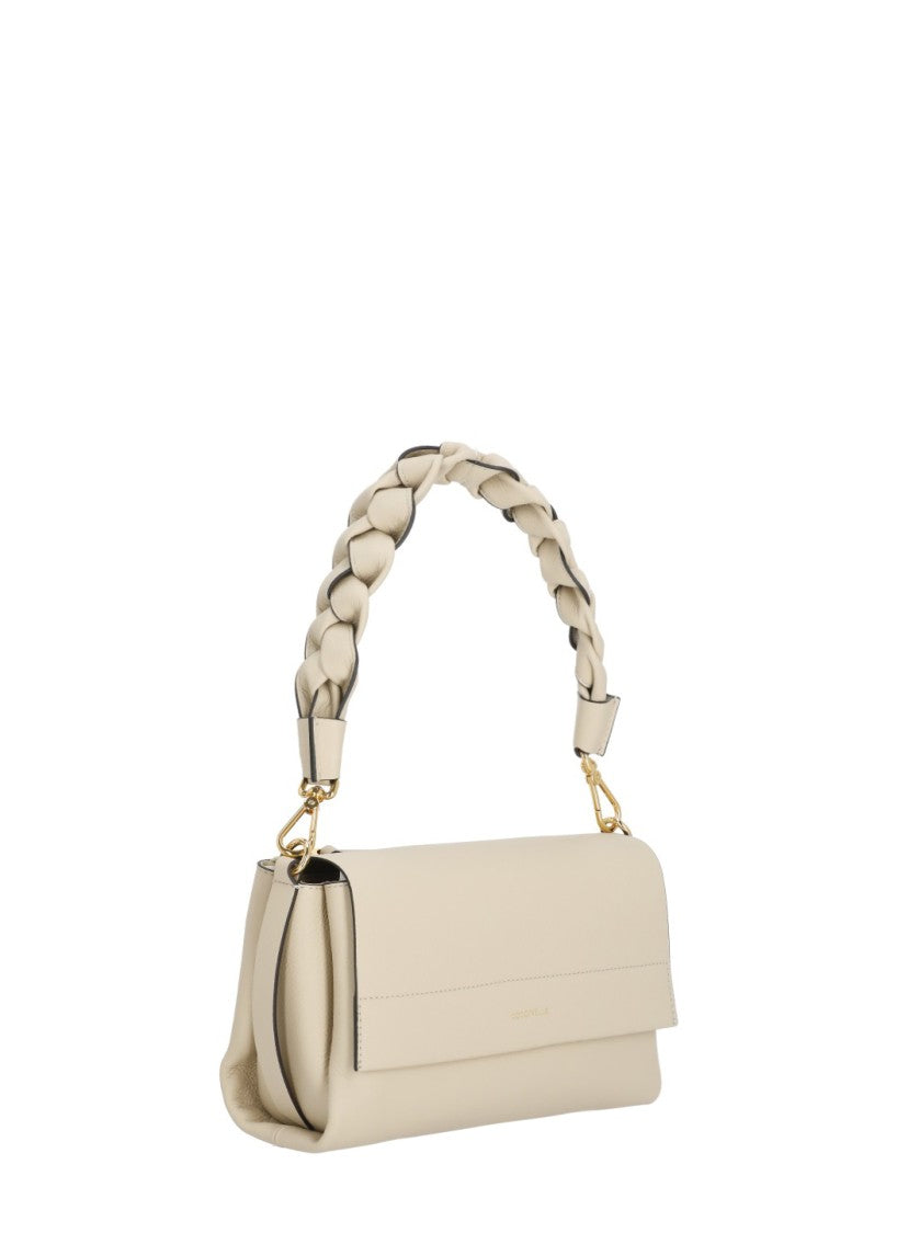 Coccinelle Beige Leather Shoulder Bag With Dual Compartment Design