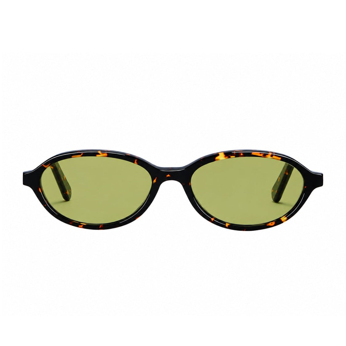 L.G.R. Oval-Shaped Dark Havana Acetate Sunglasses With Green Vintage Lenses
