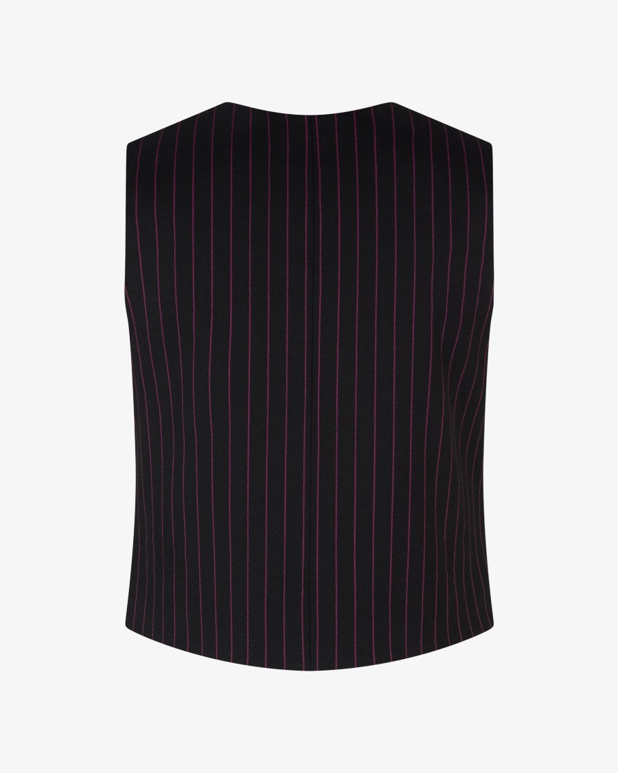 Serena Bute Wool Pinstripe Waistcoat - Black/Pink