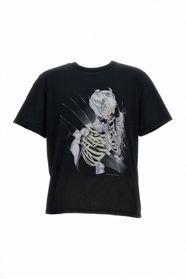 Our Legacy Cropped Black T-Shirt With Graphic Skeleton Artwork