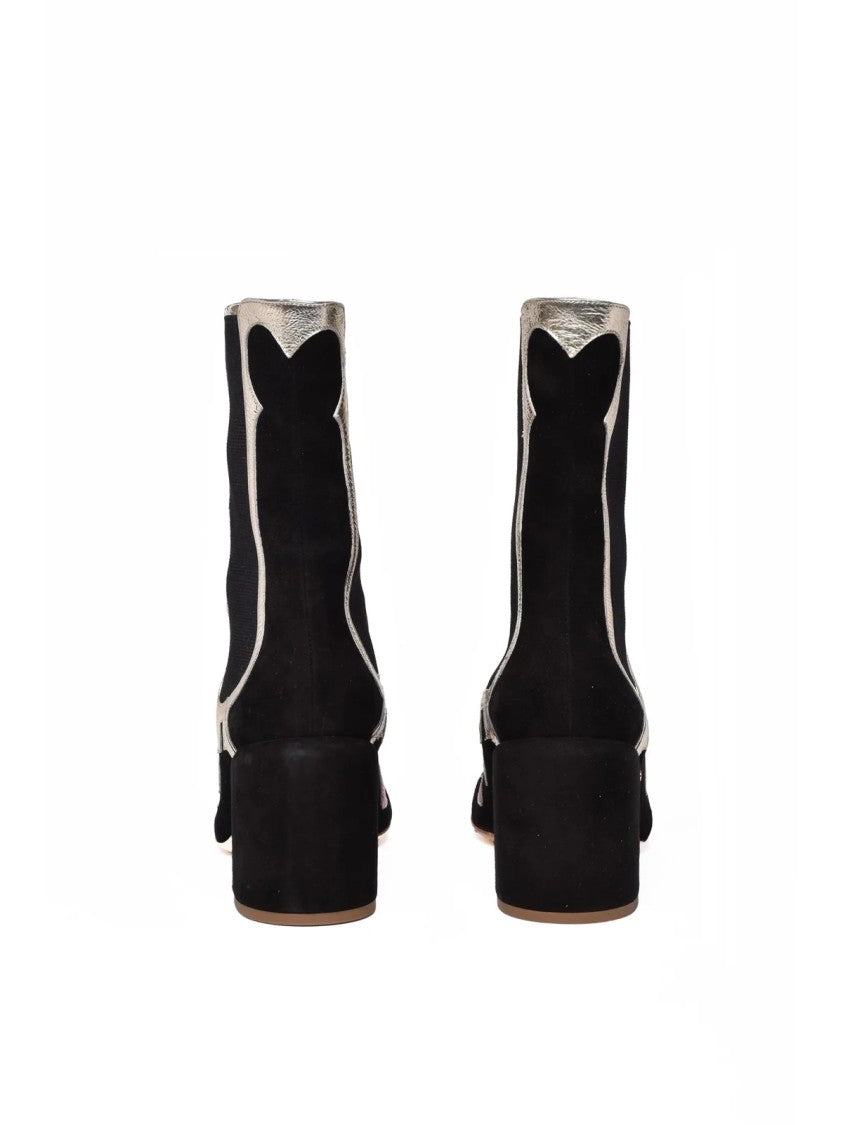 Laurence Dacade Black Metallic Embroidered Suede Ankle Boots