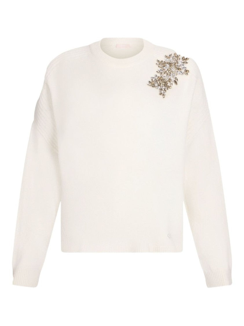 Liu Jo Cluster Embellished White Wool Sweater