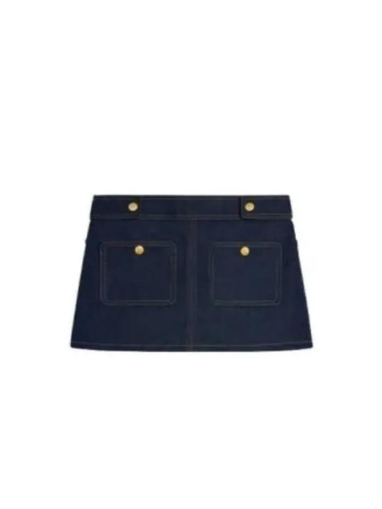 Celine Structured A-Line Denim Skirt With Front Patch Pockets