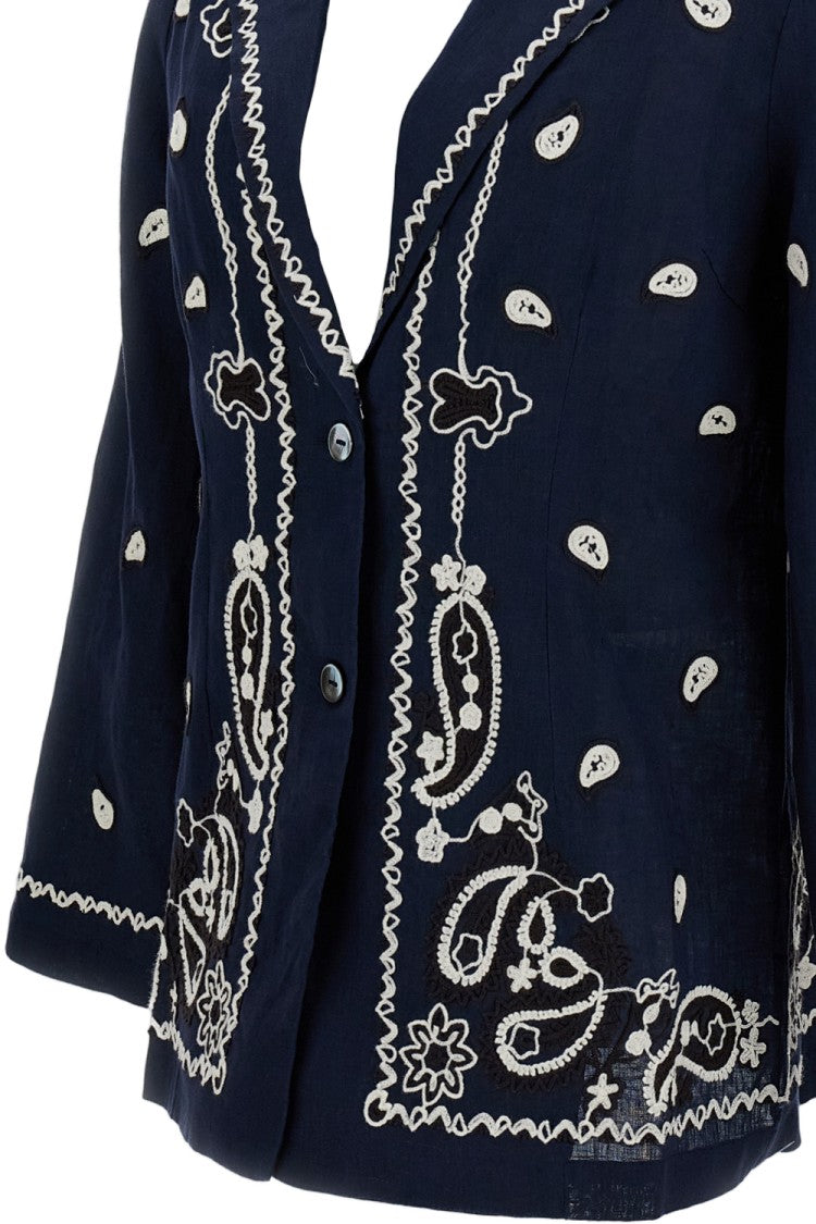 Parosh Embroidered Linen Jacket With Classic Lapels