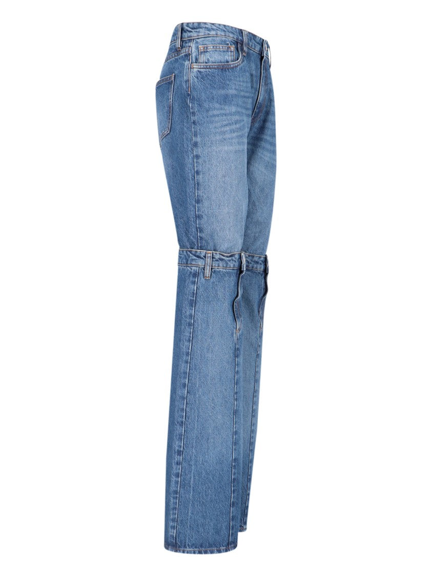 Coperni Open Knees Bootcut Jeans In Blue Denim