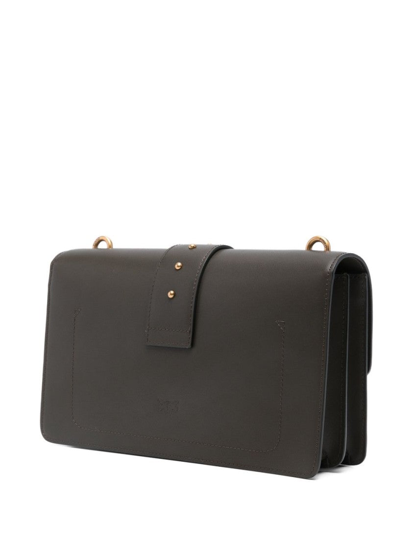 Pinko Brown Gold-Tone Love Birds Shoulder Bag