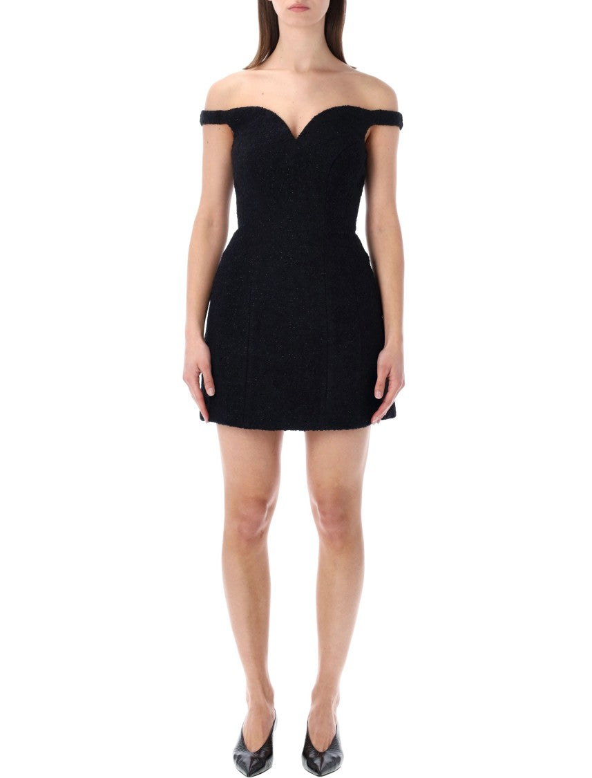 Self-Portrait Black Bouclé Off-Shoulder Mini Dress