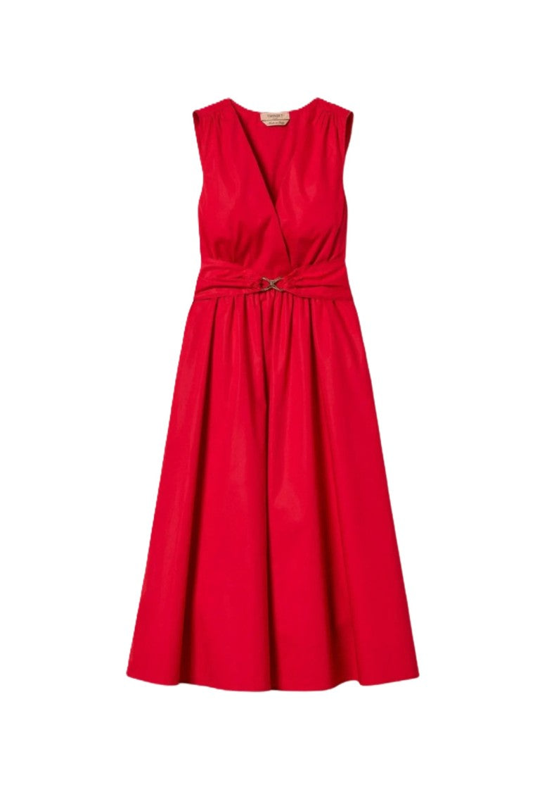 Twin-Set Sleeveless Midi Dress With Deep V-Neckline