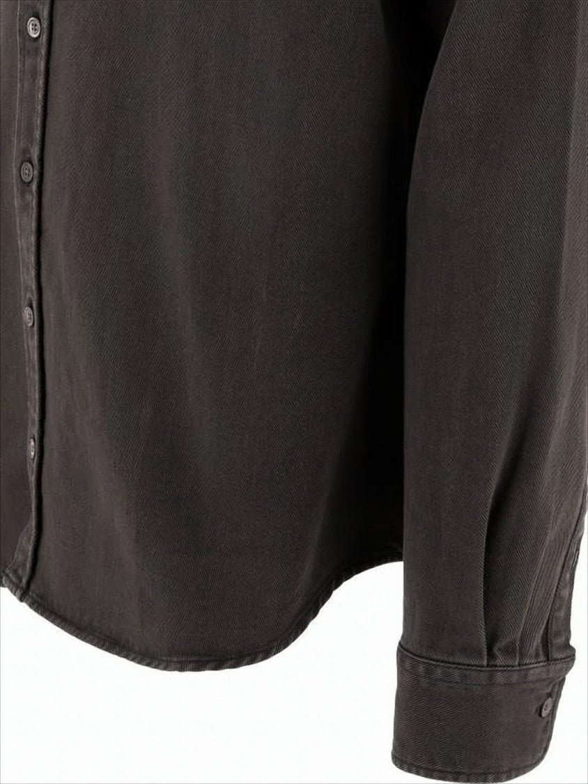 Ami Long Sleeve Black Cotton Button-Down Shirt With Embroidered Logo