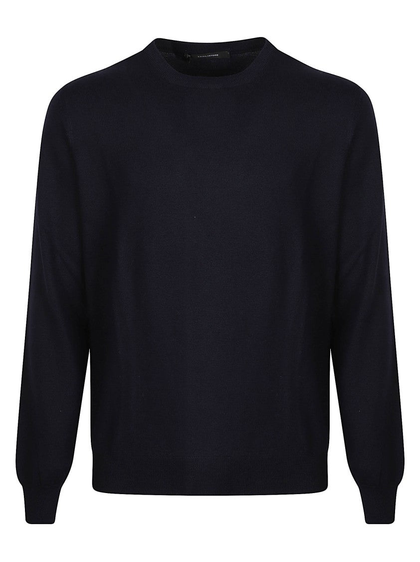 Tagliatore Classic Crew Neck Sweater In Fine Black Wool