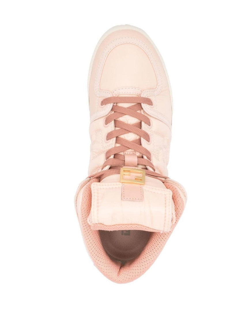Fendi High-Top Pink Sneakers With Textured Finish And Padded Collar
