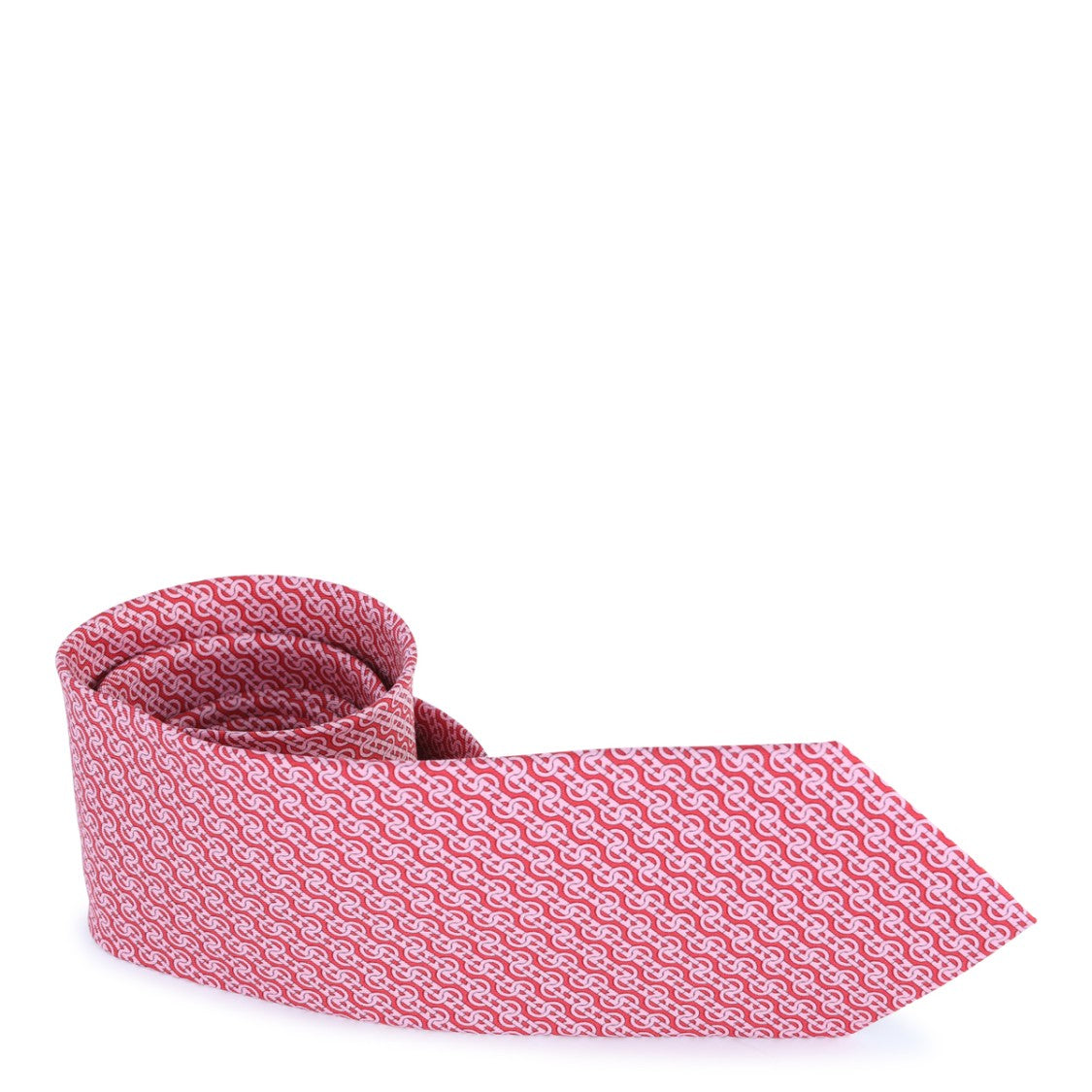 Ferragamo Intricate Geometric Red Silk Tie With Logo Patch