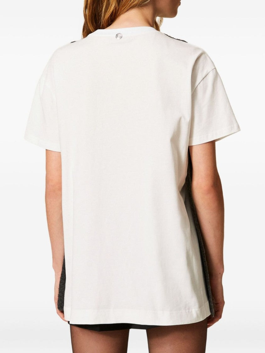 Twin-Set Grey Charcoal Sleeveless Knit Vest Over White T-Shirt