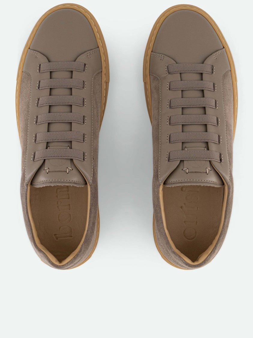 Born Outside Brown Suede Low-Top Sneakers With Smooth Overlays