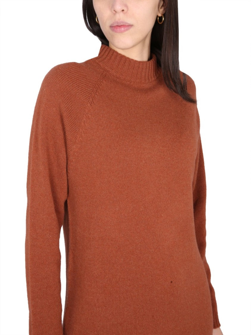 Alysi Brown Knit Dress With High Neck